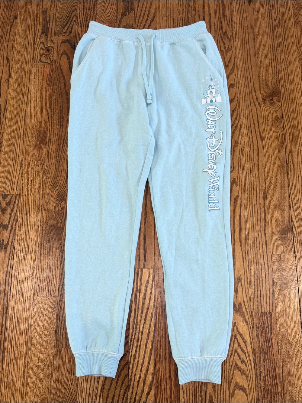 Walt Disney World Light Blue Women’s Fleece Cotton Jogger Sweatpants Castle Logo